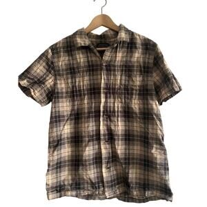 Pendelton short sleeve button up plaid beige/black size med